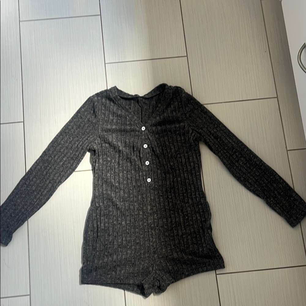 Black Long Sleeve Button-Up Romper